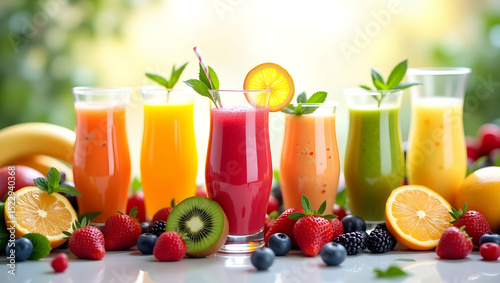  Fresh fruit smoothies in various vibrant colors
