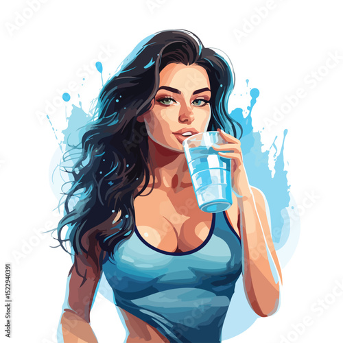 Professional Fitness Woman Drinking Water Vector Illustration for Health and Wellness Concepts