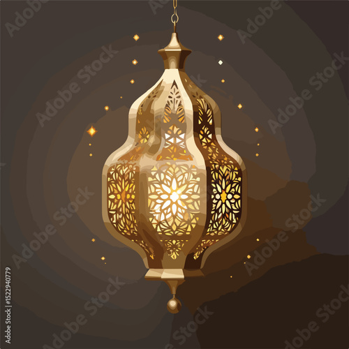 Exquisite Golden Arabic Lamp Hanging Decoration Vector Illustration for Luxurious Interior Design Projects