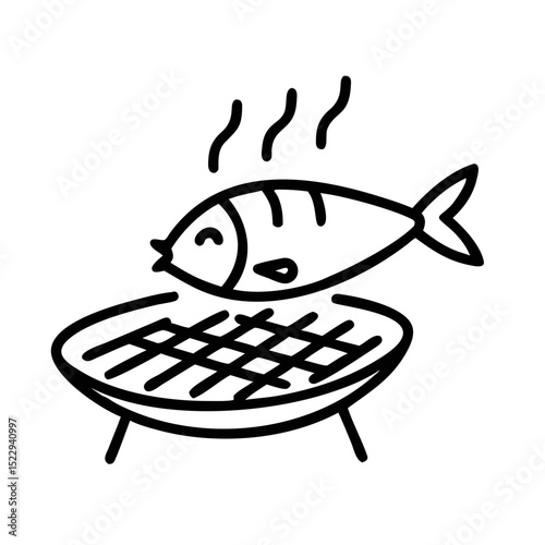 Grilled fish cooking on barbecue with steam rising above  