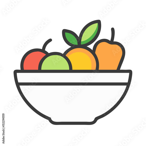 Colorful fruit bowl with assorted fruits and leaves  