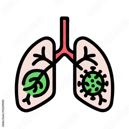 Lungs illustration with healthy and infected sections depicted  