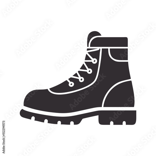 Hiking boot silhouette in black with detailed lacing design  