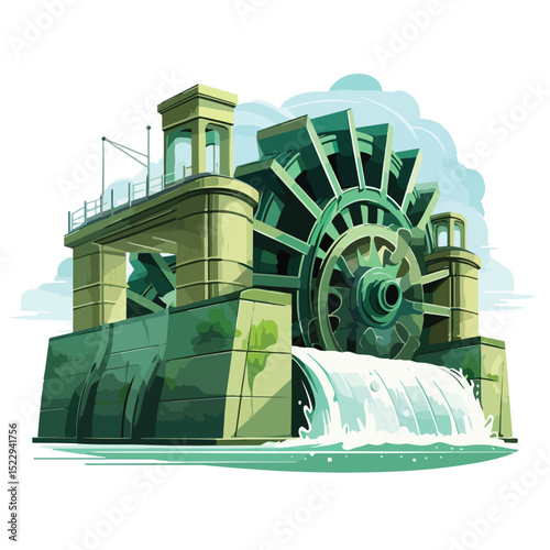 Hydroelectric Green Energy Vector Illustration for Sustainable Power Generation Concept
