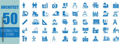 Fifty editable architect icons building design construction