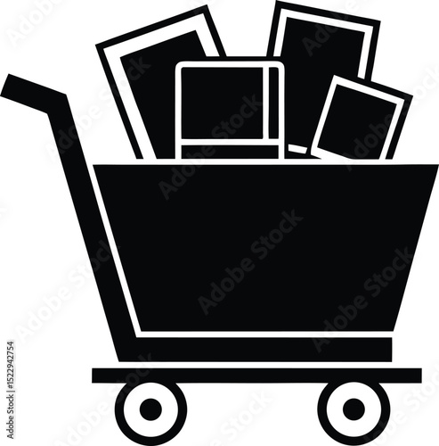 Cart Loaded with Electronics Tech Shopping vector silhouette illustration