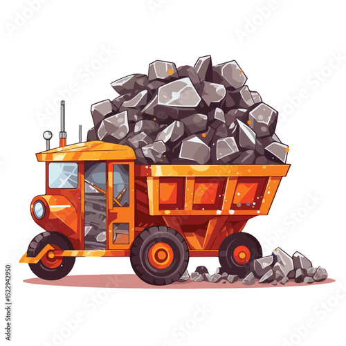 Professional Mining Cart with Diamond and Drill Tool Illustration for Industrial Use