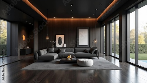 Dark living room with orange led lighting