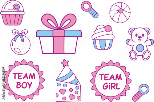 Gender Reveal Party Elements Vector Set