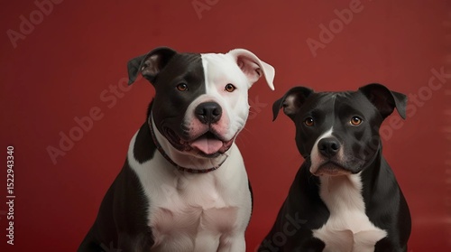 Two dogs on a red background