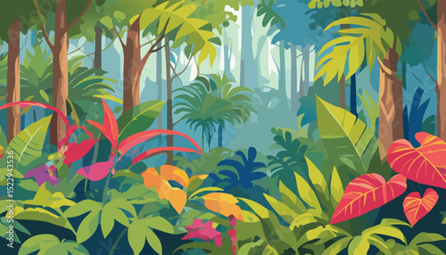 Tropical Rainforest Vegetation Vector Set – Diverse Exotic Plants and Foliage Illustrations