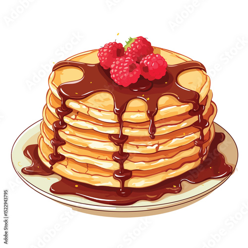 Delicious Pancakes with Berries and Syrup - Vector Illustration for Food Related Concepts
