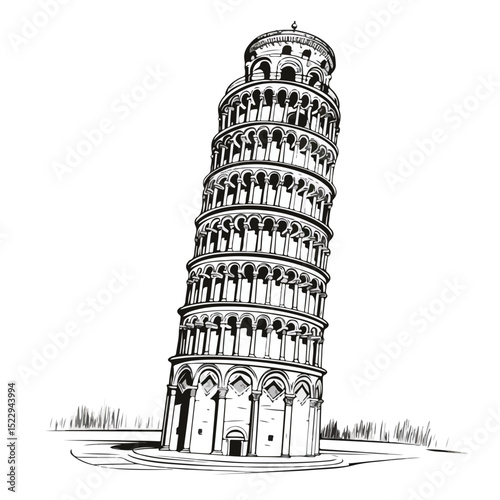 Historical Pisa Tower Monument in Scribble Art Style Editorial Stock Vector Illustration