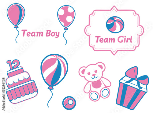 Gender Reveal Party Decor Elements Vector Set