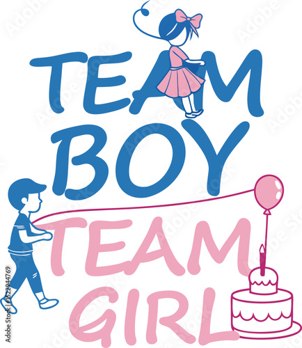 Team Boy Team Girl Gender Reveal Illustration
