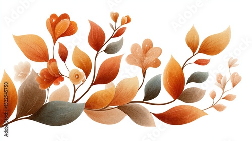 Colorful floral design with leaves in warm autumn tones.