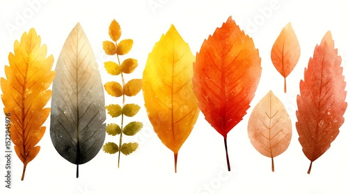 Colorful autumn leaves in various shapes and sizes.