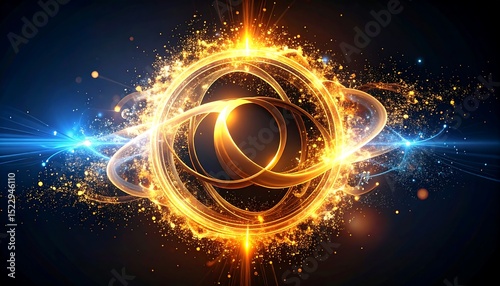 Futuristic Quantum Energy Logo Abstract Fire Rings Emerging from Fluid Particles
