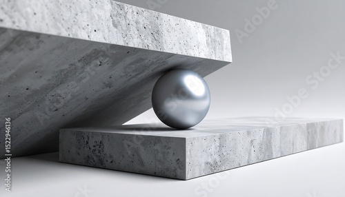 Concrete Balance A Minimalist Abstract Composition of Concrete Slabs and a Metal Sphere