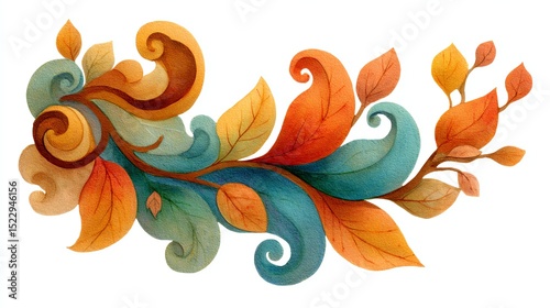 Colorful swirling leaves in autumn hues, creating a decorative pattern.
