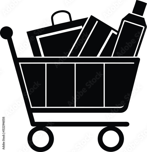 Full Cart with School Supplies Back to School Theme vector silhouette illustration