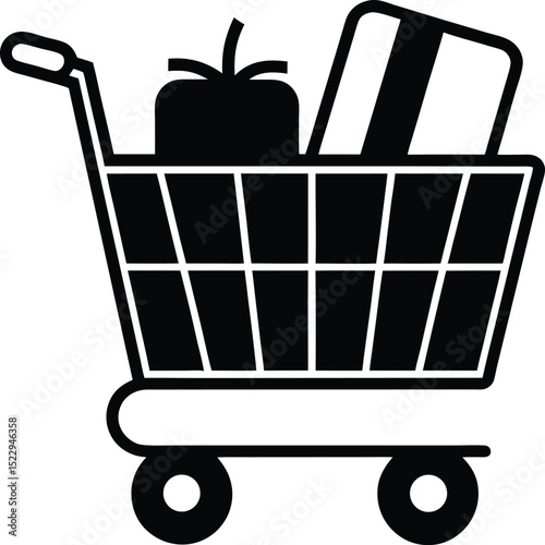 Grocery Shopping Cart with Groceries Detailed Vector vector silhouette illustration 