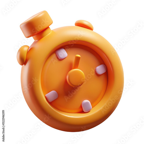 3d orange stopwatch cartoon icon isolated on transparent background