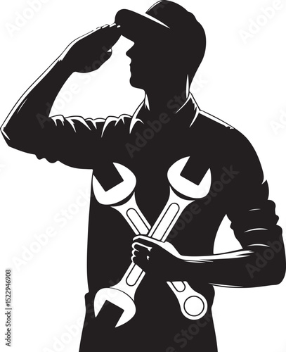 Silhouette of Worker Saluting with Tool in Hand  Labor Tribute Vector new 2025 trendy unique