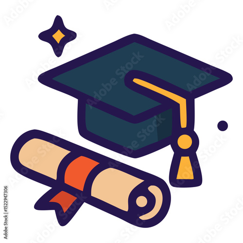 College degree icon graduation cap and diploma symbolize a significant milestone.