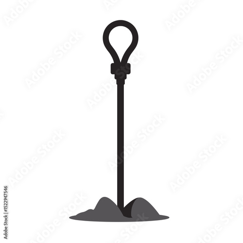 Ground anchor with loop top. Sturdy ground anchor is driven deep into soil.  Metal ground anchor provides secure fastening for various applications.