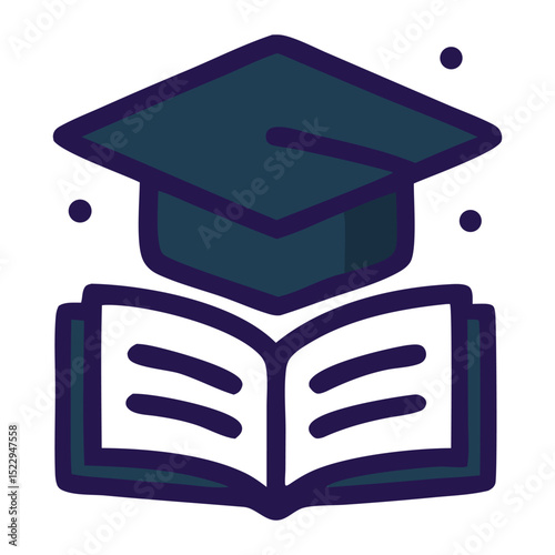 Bachelor cap icon Knowledge attainment is symbolized by a graduation cap on an open book.