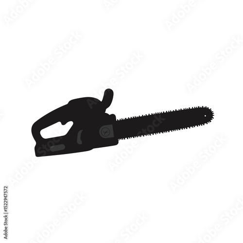 Black chainsaw illustration for construction and repair work. Chainsaw image shows sharp teeth and powerful engine.  This chainsaw graphic is perfect for website, app