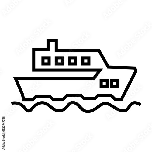 Flat silhouette line icon illustration of a ship on white background.