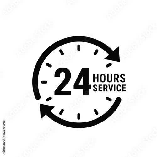 Black round up to 24 hours customer service icon,
