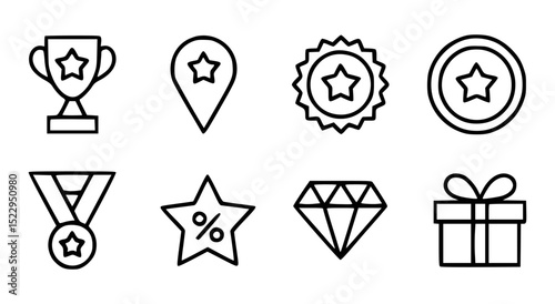 Collection of outline icons representing rewards and achievements