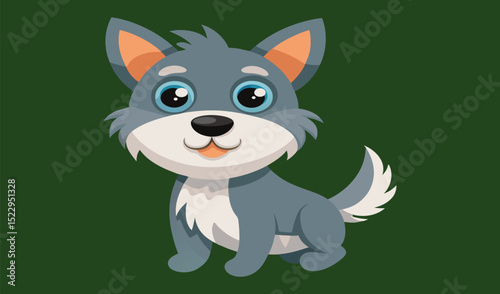 Adorable cartoon puppy dog sitting green background