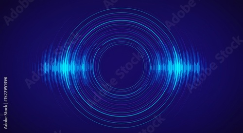 Abstract Sound Wave Circles - Blue concentric circles with sound wave pulses, ideal for technology, music, or audio concepts