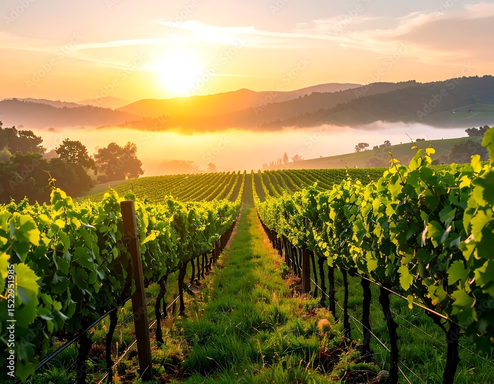 Naklejka premium Sunrise vineyard landscape