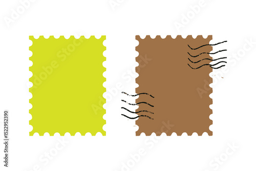 A blank vector postage stamp illustration set with cancellation marks and empty space design.