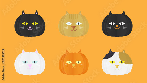 Set of cute paper cut cat heads. Paper sticker print.Vector illustration