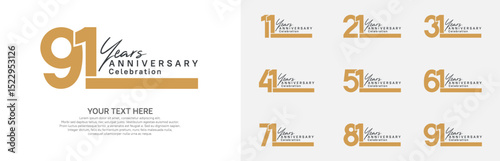 Anniversary logo set vector design, brown color for celebration event