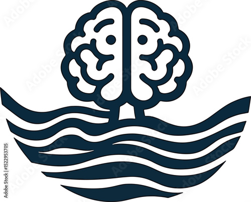 Brain submerged in water abstract illustration