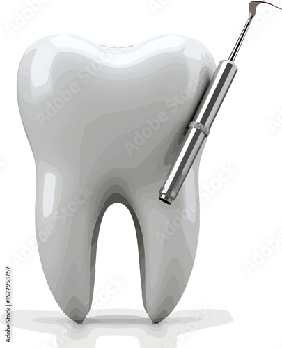 Dental tooth with examination tool illustration