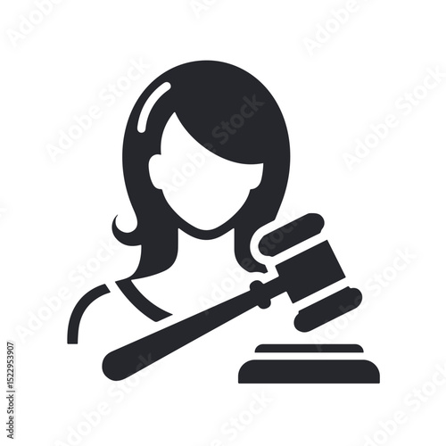 Female judge holding gavel in courtroom illustration  