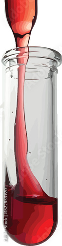 Red liquid pouring into a glass test tube