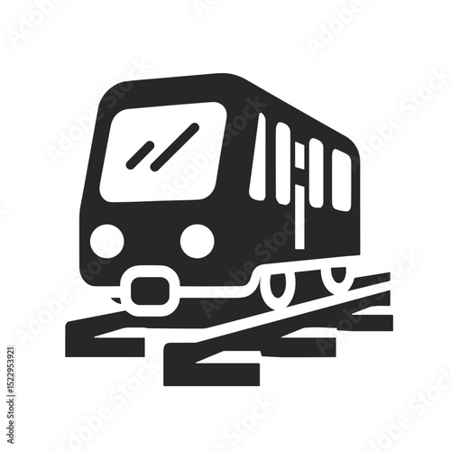 Train icon on railway tracks in minimalist design  