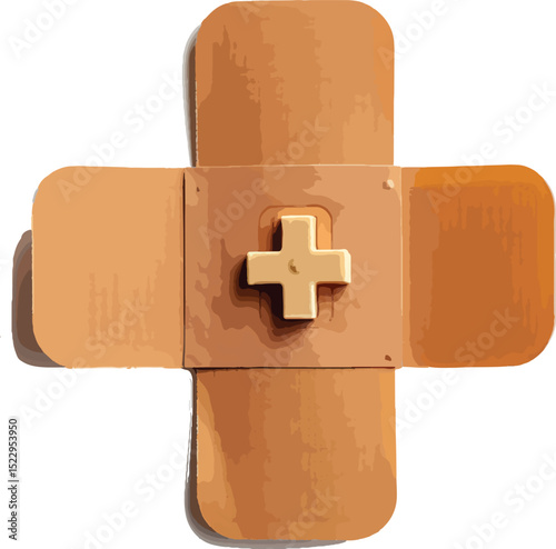 Cross shaped bandage with central plus symbol