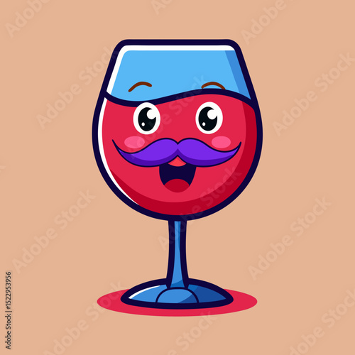 Cute Cartoon Wine Glass Character – Funny Mustache Drink Illustration