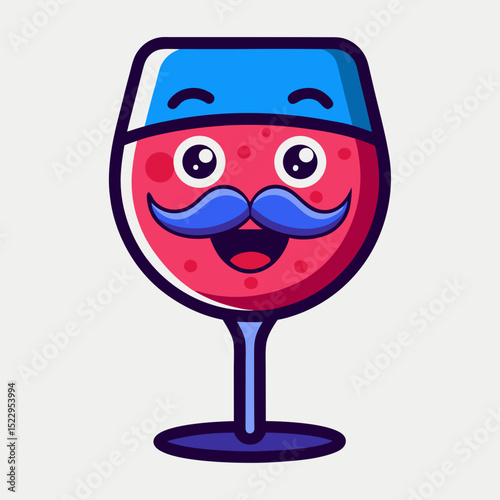 Cute Cartoon Wine Glass Character – Funny Mustache Drink Illustration