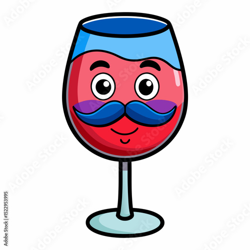 Cute Cartoon Wine Glass Character – Funny Mustache Drink Illustration